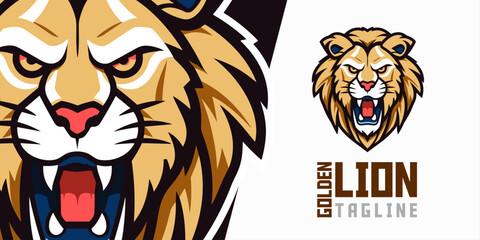 Majestic Lion Mascot Head: The majestically portrayed lion mascot head, transformed into an illustrated logo and vector graphic for sport and e-sport gaming teams. © Giu Studios