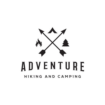 Retro vintage adventurer Logo design with arrow, mountain and compass concept.Logo for climber, adventurer, label and business.