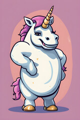 Cartoon illustration of a chubby unicorn.