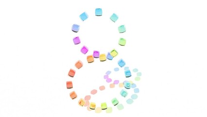 Number 8 made up of colorful cubes intro able to loop seamless 4k - Powered by Adobe