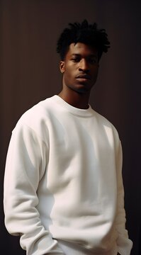 Timeless Elegance: African American Model in a Pure White Sweater