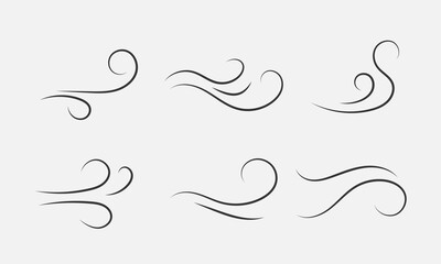 Hand drawn blow wave. Set of doodle lines, smoke stream. Sketch elements. Vector