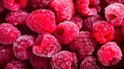 Colorful Frozen Raspberries - Closeup of Botanical Berries for Diet, Eating