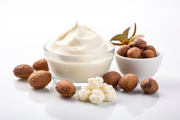Shea Butter: A Natural and Cosmetic Beauty. White Shea Nut Isolated on a Background