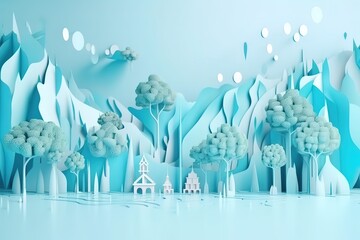 Paper art , Ecology and world water day , Saving water and world Environment day. Generative AI