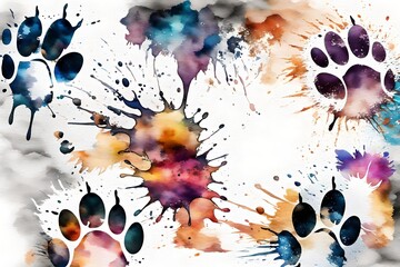 abstract watercolor background with dog paw - obrazy, fototapety, plakaty