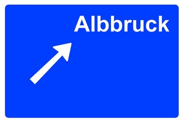 Illustration eines Autobahn-Ausfahrtschildes mit der Beschriftung 