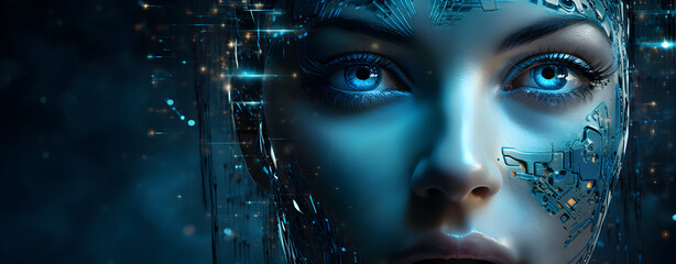 Photo robot humanoid face and eyes close up view