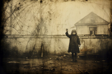 Vintage photo of the ghost of a child.Halloween concept.