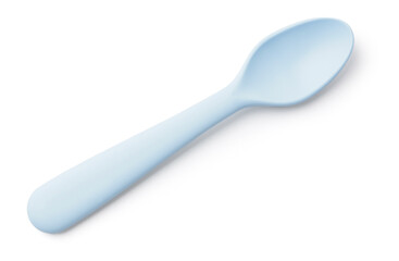 Plastic spoon for baby on white background