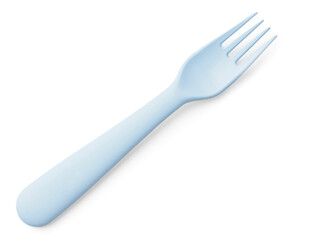 Plastic fork for baby on white background