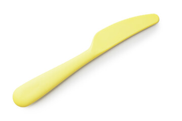 Plastic knife for baby on white background