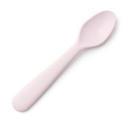 Plastic spoon for baby on white background