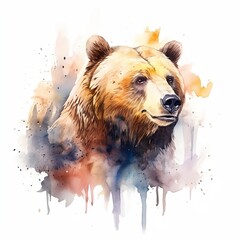 Portrait of bear on white, watercolor illustration created with generative AI technologies. Forest habitant