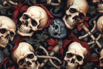 Pattern of skulls and crossbones with a vintage feel.