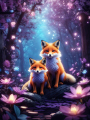 Two fox cubs in the forest beautiful and cute art (Generation And)