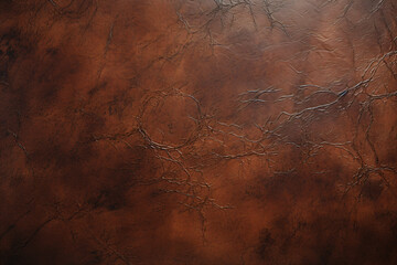 Brown leather texture reveals prominent cracks and creases under diffused lighting in a closeup view