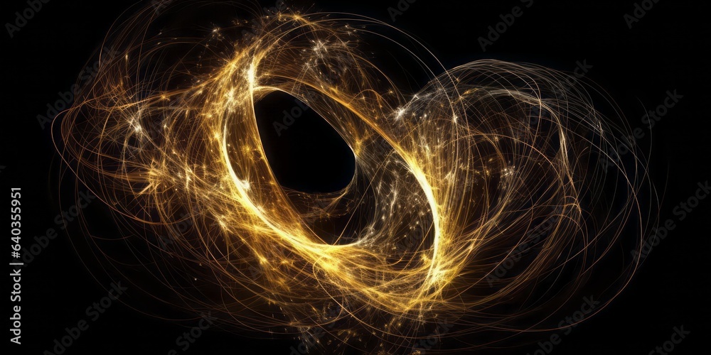 Aufkleber Abstract Aurorapunk on Black Background. Tangled Forms and Flickering Light Convey Dynamic Elegance with Organic Material, Creating a Surreal Symphony of Visual Allure