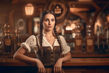 Woman bartender beer models. Generate Ai