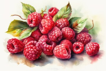 Watercolor ripe raspberries