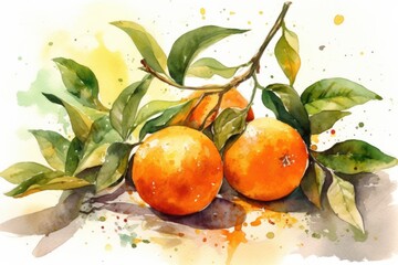 Watercolor drawing tangerine 