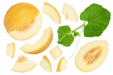 Melon half isolated on white background . Top view. Flat lay