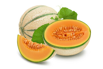 Cantaloupe melon isolated on white background with full depth of field,