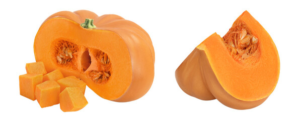 Fresh orange pumpkin isolated on white background with  full depth of field
