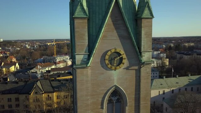 Aerial view of old historical Linkoping city in Sweden. European architecture in scandinavian town