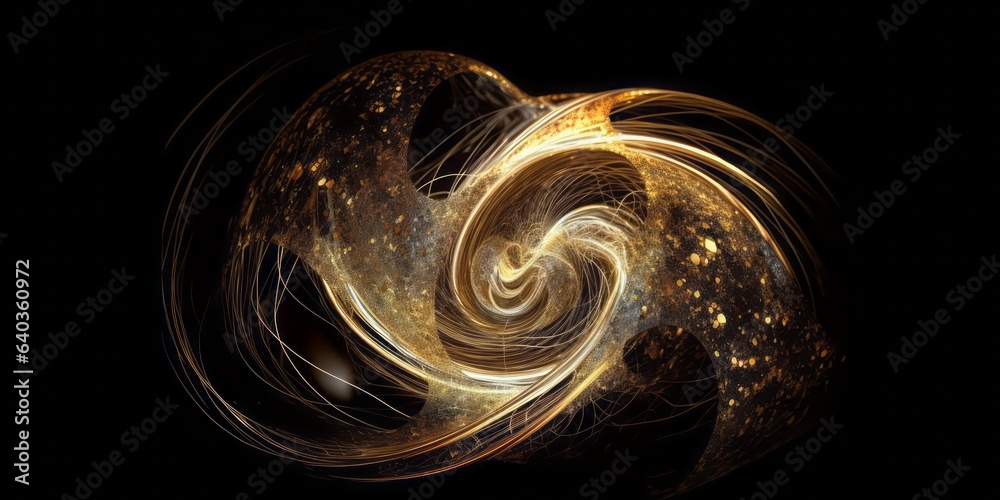 Poster Abstract Aurorapunk on Black Background. Tangled Forms and Flickering Light Convey Dynamic Elegance with Organic Material, Creating a Surreal Symphony of Visual Allure