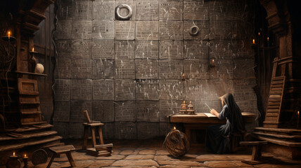 A scholar studies ancient written symbols in an attempt to unlock their mysteries. Generative AI