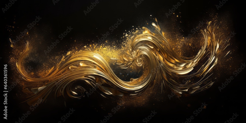 Aufkleber golden wave: glittering artistry on black background. flickering light and tangled forms