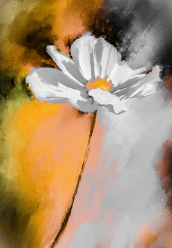 Cosmo Flower Photo Illustration-Spring & Summer- In Orange & Gray -Background, Backdrop, Wallpaper, Wedding, Baby Shower, Brunch, Garden Party, Birthday, Border, Background, Backdrop, Flier, Poster