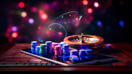 online casinos, big gambling in your smartphone. illustration of gambling mobile apps, Generative AI
