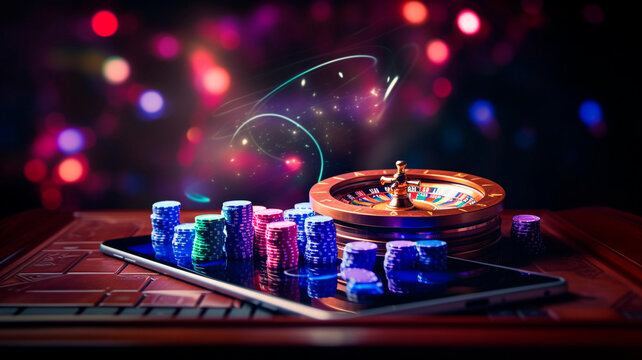 online casinos, big gambling in your smartphone. illustration of gambling mobile apps, Generative AI