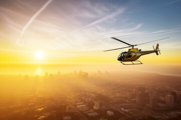 Fototapeta na wymiar Yellow helicopter flying. Generate Ai