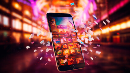online casinos, big gambling in your smartphone. illustration of gambling mobile apps, Generative AI