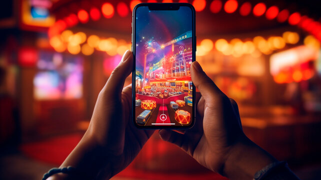 online casinos, big gambling in your smartphone. illustration of gambling mobile apps, Generative AI