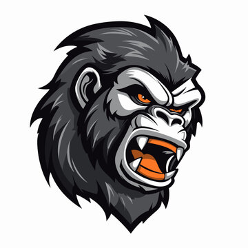 Esport vector logo gorilla on white background side view, gorilla icon, gorilla head, gorilla sticker