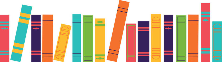 Multicolored book spines. Books on a transparent background. Vector illustration in flat style.	 - obrazy, fototapety, plakaty