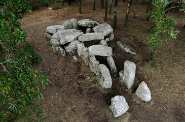 The Neolithic prehistoric dolmen burial chamber of Mane Groh near village of Crucuno, Brittany,...