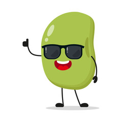 Cute happy mung bean character wear sunglasses. Funny bean greet friend cartoon emoticon in flat style. mung bean emoji vector illustration