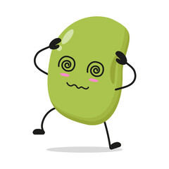 Cute dizzy mung bean character. Funny drunk bean cartoon emoticon in flat style. mung bean emoji vector illustration