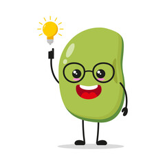Cute smart mung bean character. Funny bean got inspiration idea cartoon emoticon in flat style. mung bean emoji vector illustration