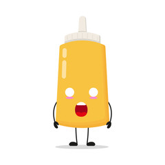 Cute shocked mustard sauce bottle character. Funny food cartoon emoticon in flat style. mayonnaise bottle emoji vector illustration