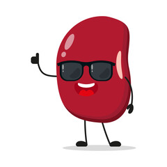 Cute happy red bean character wear sunglasses. Funny bean greet friend cartoon emoticon in flat style. red bean emoji vector illustration