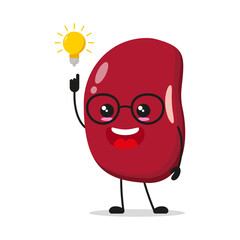 Cute smart red bean character. Funny bean got inspiration idea cartoon emoticon in flat style. red bean emoji vector illustration