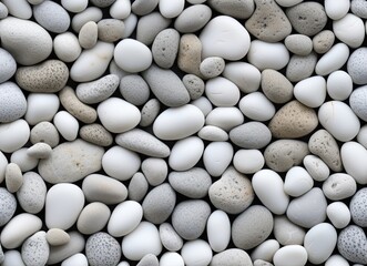 A backdrop showcasing the inherent elegance of river rock pebbles, meticulously smoothed by nature's touch. This pattern exudes a sense of organic refinement. SEAMLESS PATTERN. SEAMLESS WALLPAPER.
