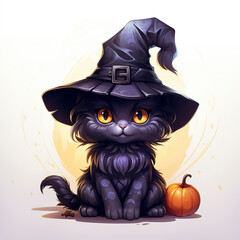 Lush detailed vector illustration of Halloween celebration of cute black cat dressed as a witch in t-shirt design. Halloween t-shirt designs that capture the essence of the festive spirit.
