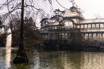 The Glass Palace, Retiro Park, Madrid, Spain, by the pond